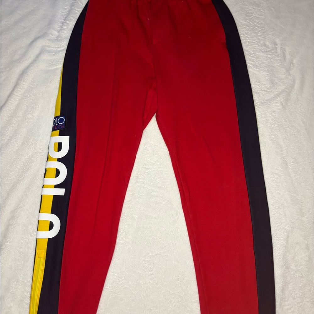 Ralph Lauren Red, Black & Yellow Side-Stripe Joggers